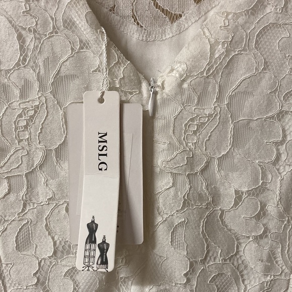 MSLG Size XL White Dress Floral Lace Overlay Lined Flutter Sleeve Scoop Neck NEW - Picture 6 of 8